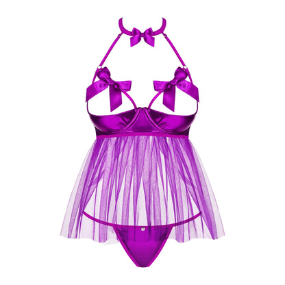 Sexy Open Cup Babydoll & String Obsessive Delishya Purple - STREET STYLE