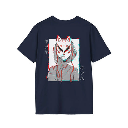 Kitsune Mask Gltich - Anime World - Unisex T-Shirt - Back Print - STREET STYLE