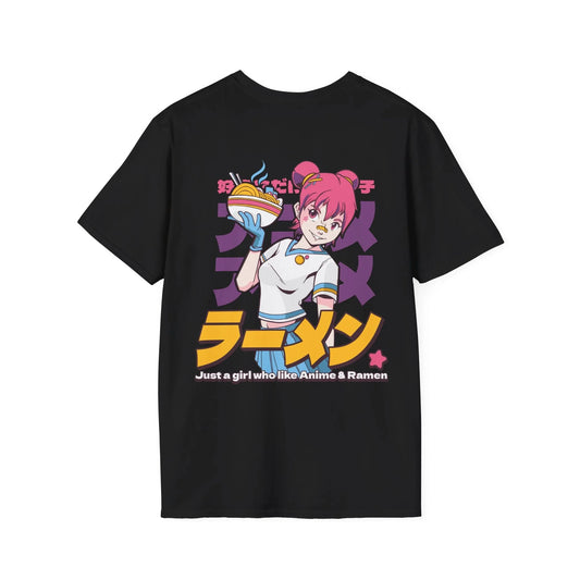 Just a girl who like Anime & Ramen - Anime World - Unisex T-Shirt - Back Print - STREET STYLE