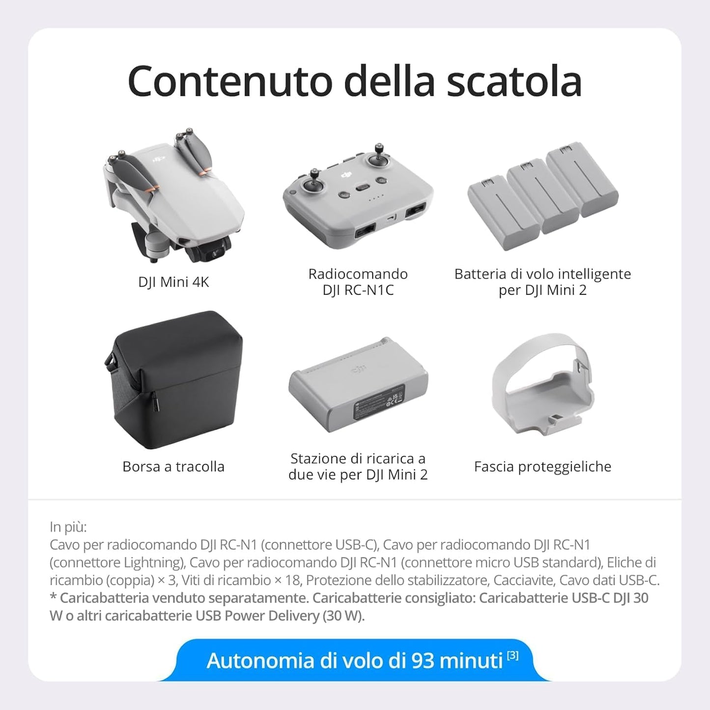 DJI Mini 4K Camera Drone Combo, drone per adulti, fotocamera 4K UHD, < 249 g, stabilizzatore 3 assi, trasmissione video 10 km, return automatico, 2 batterie per tempo di volo fino a 62 minuti