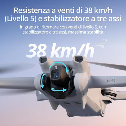 DJI Mini 3 (con DJI RC) – Mini drone con fotocamera leggero, con stabilizzatore a 3 assi, video in 4K HDR, autonomia 38 minuti, trasmissione video fino a 10 km, riprese verticali, return integrato