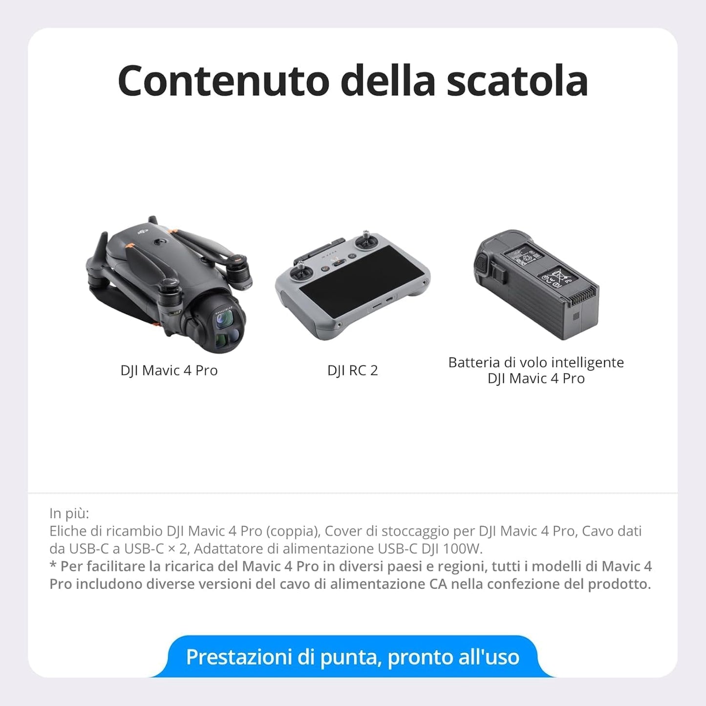 DJI Mavic 4 Pro Combo Creator 512 GB con DJI RC Pro 2, drone con tripla fotocamera dotato di fotocamera Hasselblad da 100 MP con CMOS 4/3, volo fino a 51 minuti, tre batterie, hub di ricarica e altro