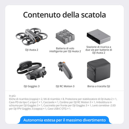 DJI Avata 2 Fly Smart Combo (una batteria), drone FPV con fotocamera 4K, esperienza immersiva, paraeliche integrati, FOV da 155°, drone con fotocamera con Goggles N3 e RC Motion 3