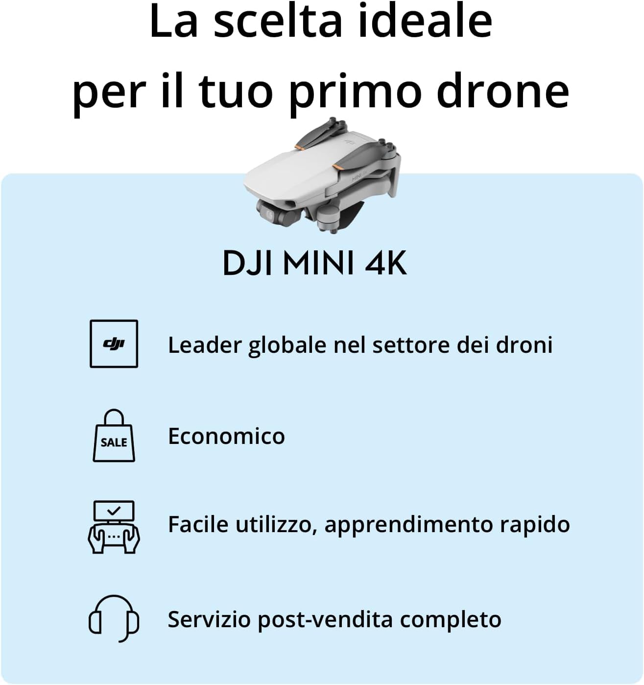 DJI Mini 4K Camera Drone Combo, drone per adulti, fotocamera 4K UHD, < 249 g, stabilizzatore 3 assi, trasmissione video 10 km, return automatico, 2 batterie per tempo di volo fino a 62 minuti
