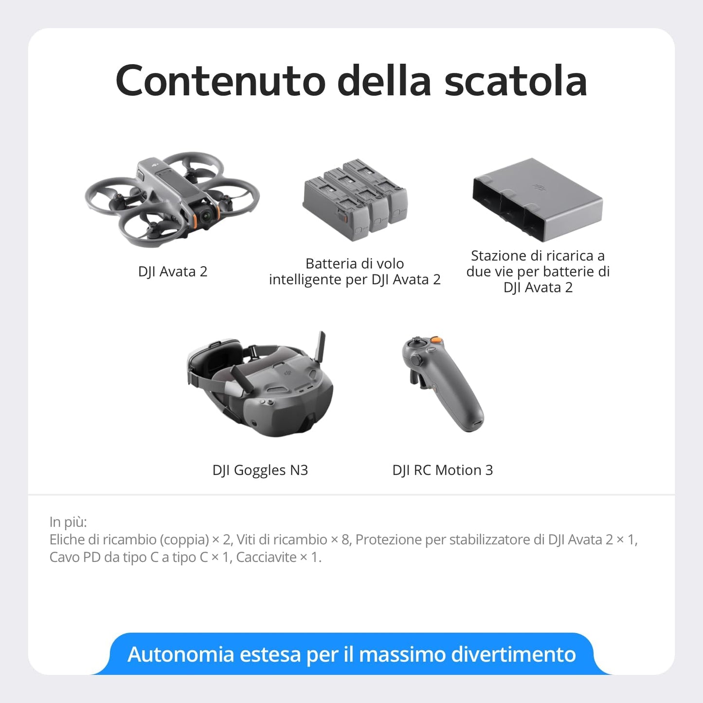DJI Avata 2 Fly Smart Combo (una batteria), drone FPV con fotocamera 4K, esperienza immersiva, paraeliche integrati, FOV da 155°, drone con fotocamera con Goggles N3 e RC Motion 3