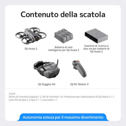 DJI Avata 2 Fly Smart Combo (una batteria), drone FPV con fotocamera 4K, esperienza immersiva, paraeliche integrati, FOV da 155°, drone con fotocamera con Goggles N3 e RC Motion 3
