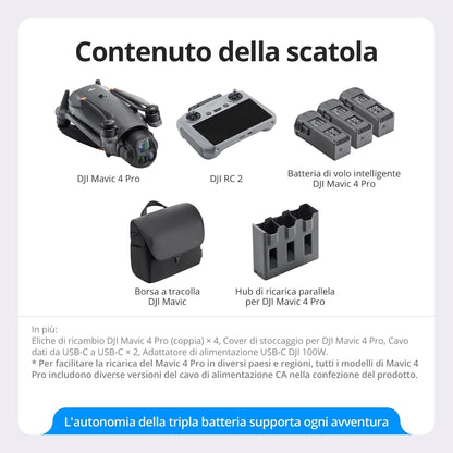 DJI Mavic 4 Pro Combo Creator 512 GB con DJI RC Pro 2, drone con tripla fotocamera dotato di fotocamera Hasselblad da 100 MP con CMOS 4/3, volo fino a 51 minuti, tre batterie, hub di ricarica e altro
