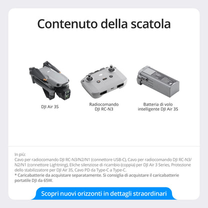 DJI Air 3S Combo Fly More (RC 2 con schermo), drone con fotocamera grandangolare CMOS 1" e teleobiettivo medio per adulti, 4K/60fps, rilevamento omnidirezionale e 3 batterie per volare più a lungo