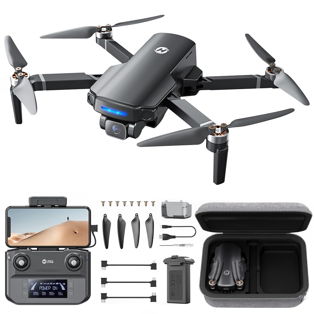Holy Stone HS360S GPS Drone con Telecamera 4K per Adulti Principianti, RC quadcopterr con 3KM FPV Trasmissione, Motore Brushless, Follow Me, Ritorno a Casa Intelligente, Trasmissione 5G, meno di 249g