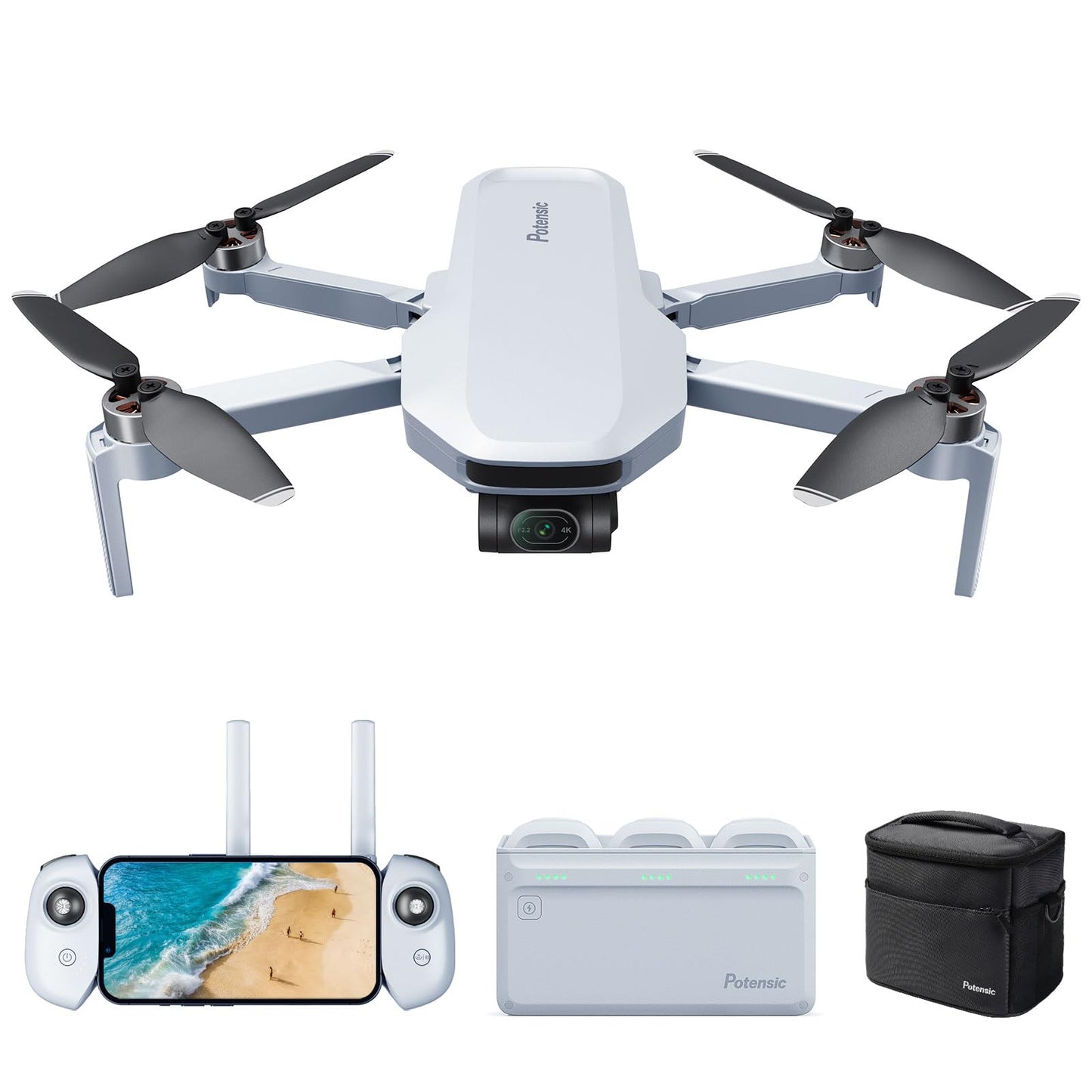 Potensic ATOM 4K GPS Drone Pieghevole con Gimbal a 3 Assi, ＜249 g, 6KM Trasmissione, 12MP Foto, 64 Minuti di Volo con 2 Batterie, QuickShots, Seguito Visivo, C0
