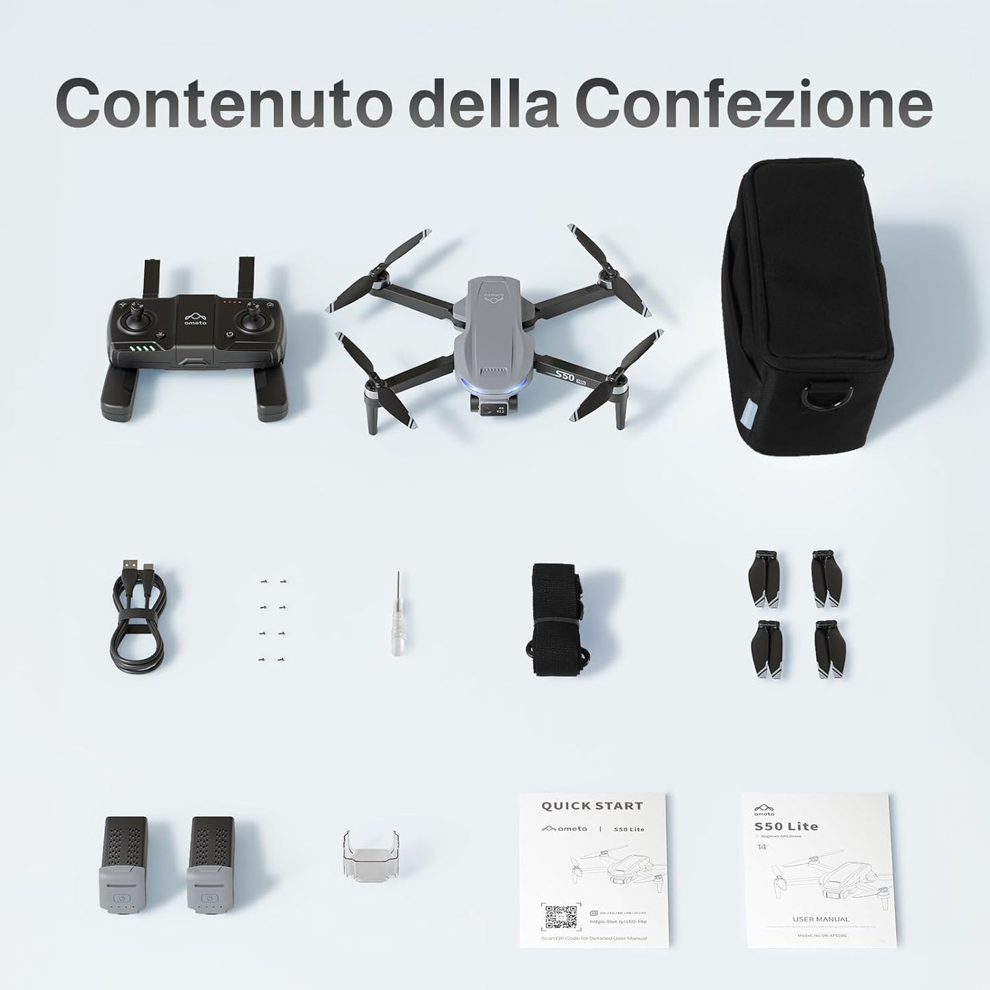 Ameta Drone con Telecamera 4K Professionale e GPS, S50 Lite Droni FPV con Ritorno Automatico, 50 Minuti di Volo, Follow Me, Modalità Intelligenti, Controllo Gesti, Portata 500m, Meno di 249g