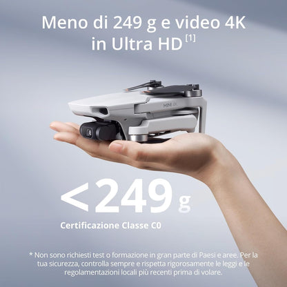 DJI Mini 4K Camera Drone Combo, drone per adulti, fotocamera 4K UHD, < 249 g, stabilizzatore 3 assi, trasmissione video 10 km, return automatico, 2 batterie per tempo di volo fino a 62 minuti
