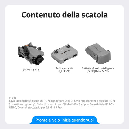 DJI Mini 5 Pro Combo Fly More con DJI RC 2 e DJI Care di 1 anno, drone 4K per principianti, drone con fotocamera, CMOS da 1 pollice, rilevamento degli ostacoli, ActiveTrack 360°, C0