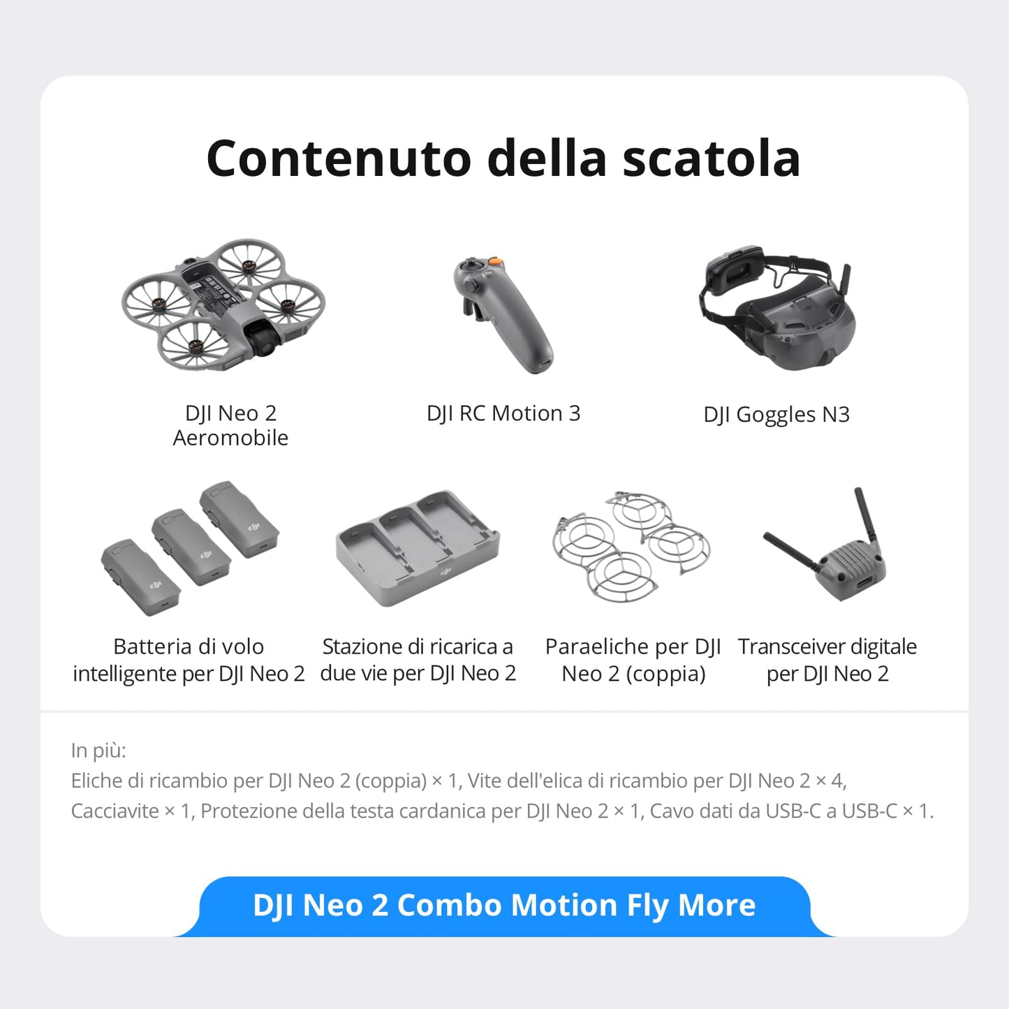 DJI Neo 2 Combo Motion Fly More con RC Motion 3 e Goggles N3, trasmissione stabile con transceiver digitale, drone 4K per principianti, volo FPV, 3 batterie