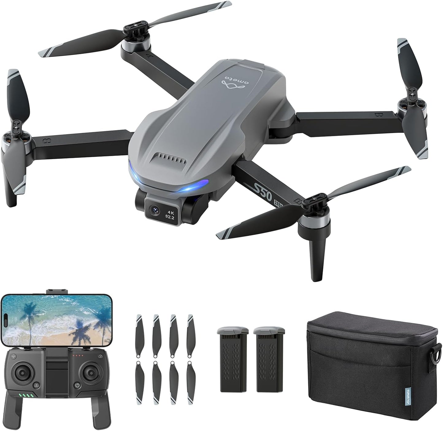 Ameta Drone con Telecamera 4K Professionale e GPS, S50 Lite Droni FPV con Ritorno Automatico, 50 Minuti di Volo, Follow Me, Modalità Intelligenti, Controllo Gesti, Portata 500m, Meno di 249g