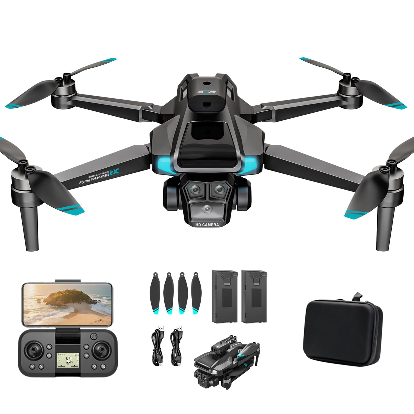Drone con Telecamera 4K HD per Adulti e Principianti, Tempo massimo di volo 40+ minuti,Mini Quadcoptero RC Piegevole 2.4G WIFI con Motore Brushless, 2 Batterie, Autoscatto con Gestuali