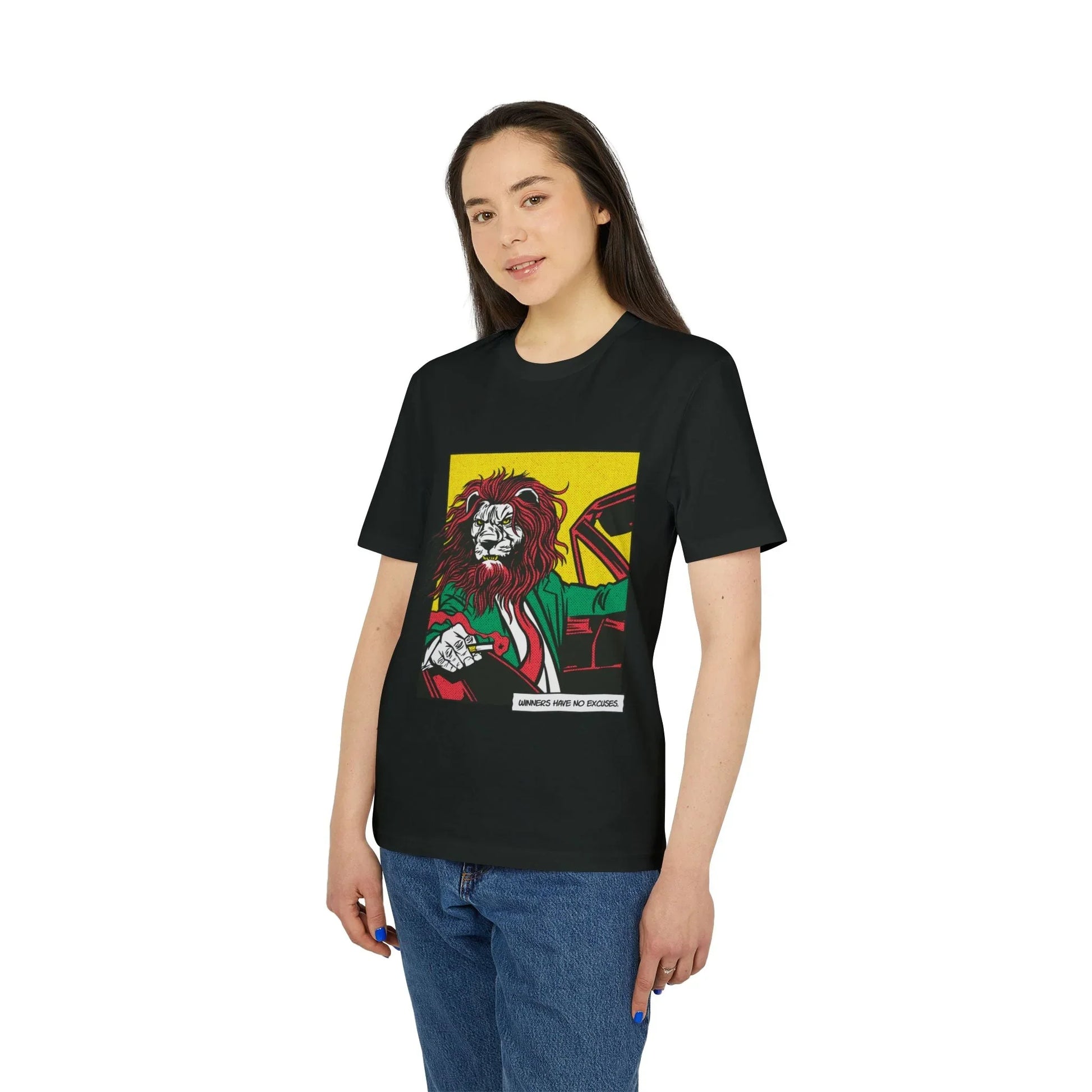 Boss Lion in Car - Comic Mafia - Premium Bio Unisex T-Shirt - Front Print - STREET STYLE