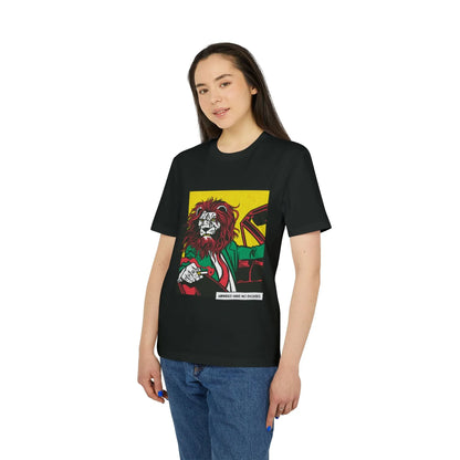 Boss Lion in Car - Comic Mafia - Premium Bio Unisex T-Shirt - Front Print - STREET STYLE