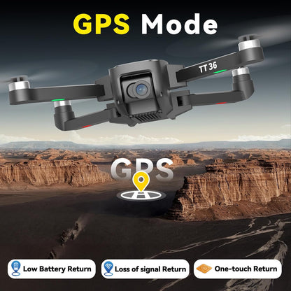 TT36 Drone GPS con Fotocamera 4K per Adulti 5G WiFi Trasmissione in Tempo Reale GPS Ritorno Intelligente Seguimi RC Quadcopter Motore Brushless Droni per Principianti