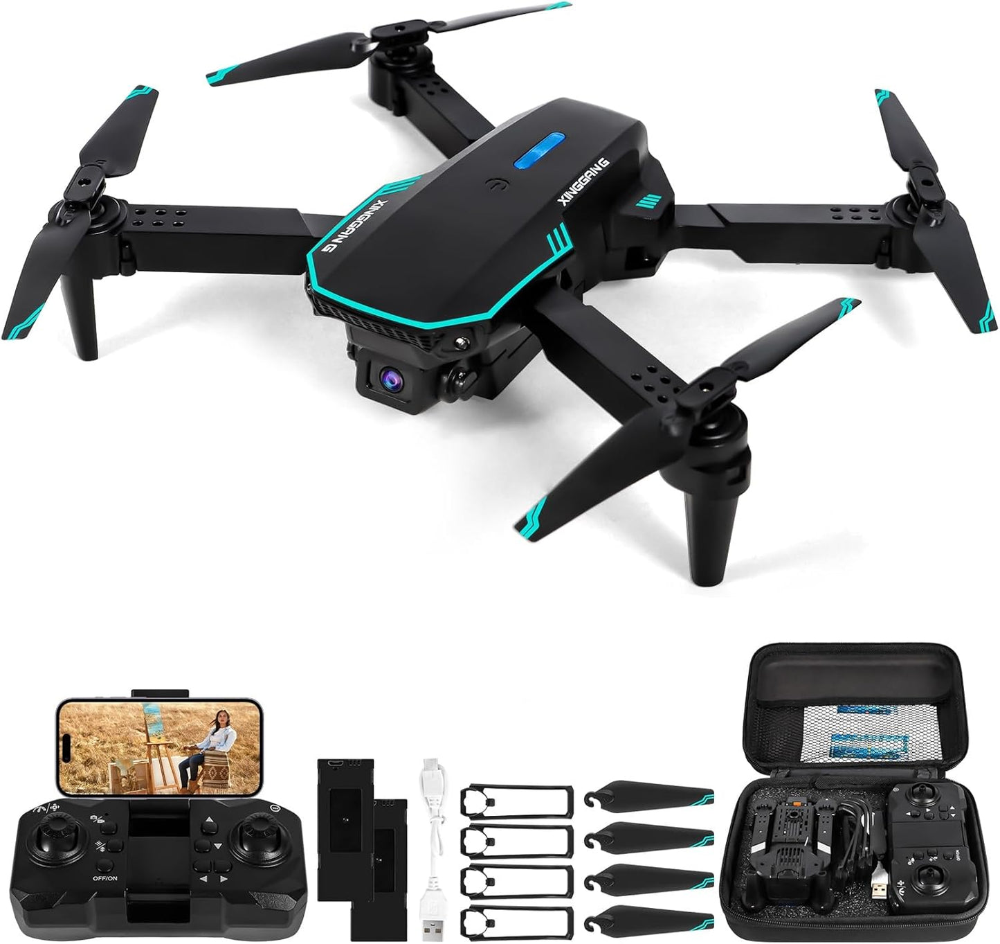 Drone con fotocamera 720P HD per bambini, WiFi FPV Drone per principianti, quadricottero RC con 2 batterie, sensore di gravità, 3D, modalità flip con un tasto, start/atterraggio, modalità altitudine