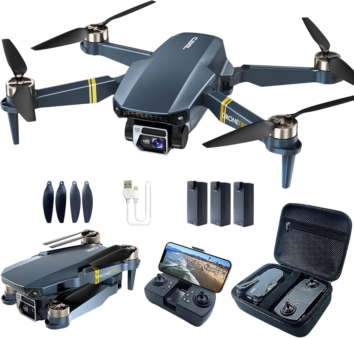 Drone con telecamera 4K HD per principianti - 800 m di portata, 60+ min di volo, WiFi FPV, motore brushless, Auto Hover, Auto Follow (3 batterie)