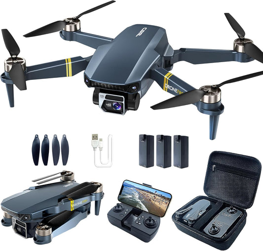 Drone con telecamera 4K HD per principianti - 800 m di portata, 60+ min di volo, WiFi FPV, motore brushless, Auto Hover, Auto Follow (3 batterie)