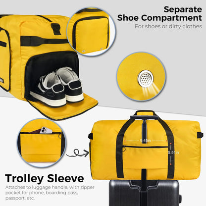 Fmeida 65L Unisex Adult Travel Duffel Bag, Large Gym Bag with Shoe Compartment and Shoulder Strap, Waterproof Duffel Bag Sports Bag, Black, Duffel bag with shoe compartment - STREET STYLE