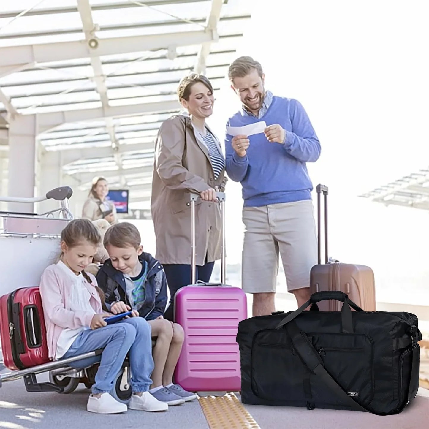 Fmeida 65L Unisex Adult Travel Duffel Bag, Large Gym Bag with Shoe Compartment and Shoulder Strap, Waterproof Duffel Bag Sports Bag, Black, Duffel bag with shoe compartment - STREET STYLE