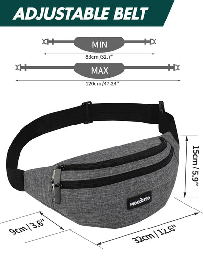 Men's Women's Waist Bag, Sports Waist Bag with 4 Zip Pockets, Men's Waist Bag, Small Adjustable Belt, Waterproof Work Waist Bag for Cycling Running Hiking Trekking Concerts - STREET STYLE