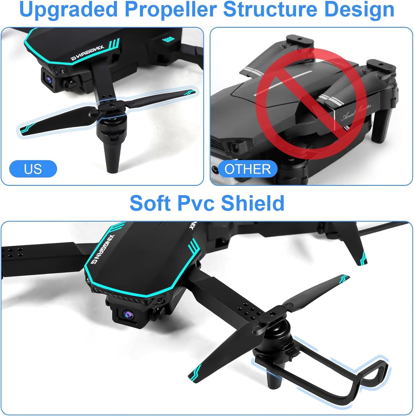 Drone con fotocamera 720P HD per bambini, WiFi FPV Drone per principianti, quadricottero RC con 2 batterie, sensore di gravità, 3D, modalità flip con un tasto, start/atterraggio, modalità altitudine