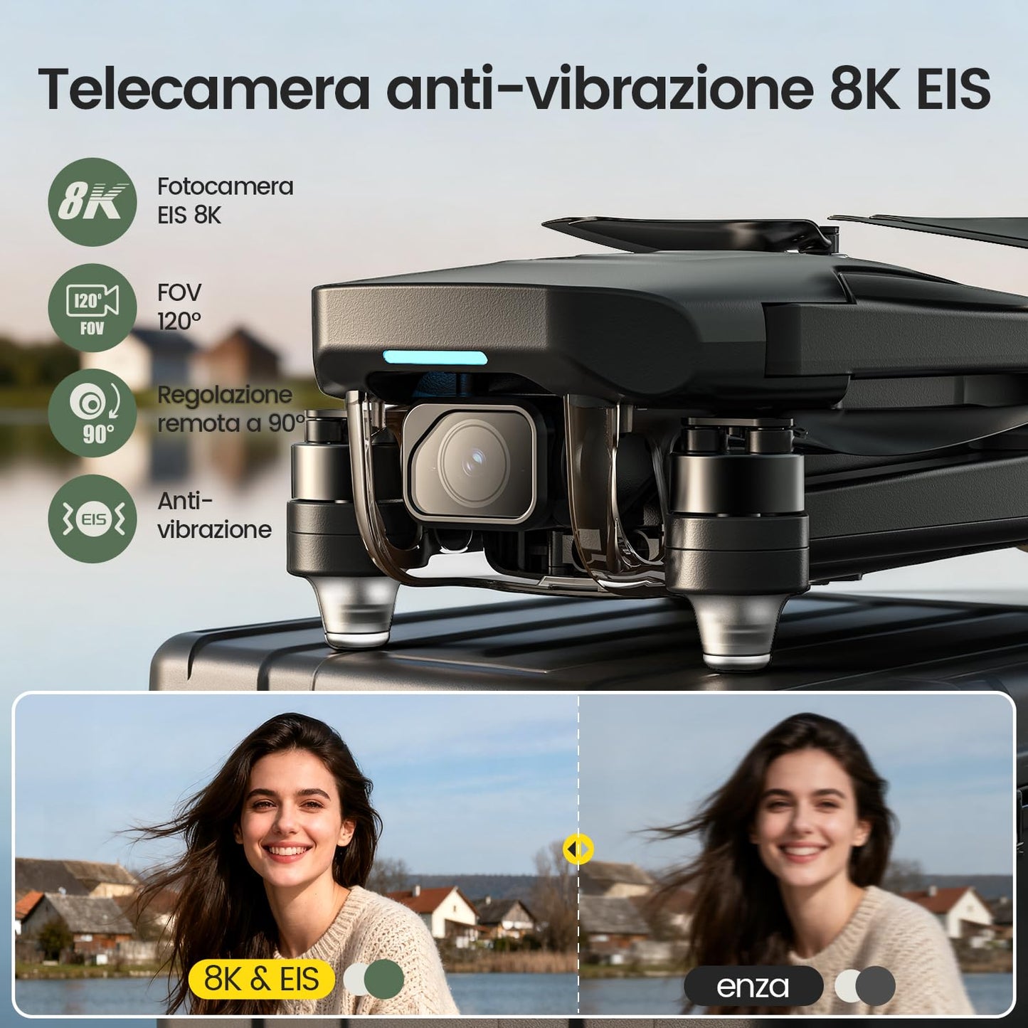 Holy Stone HS175G Drone con Telecamera 8K, Motore Brushless, 60 Minuti di Volo, GPS e Ritorno Intelligente, Drone con Telecamera 4K Professionale, Modalità a 2 Velocità, Batteria Ricarica Rapida, C0