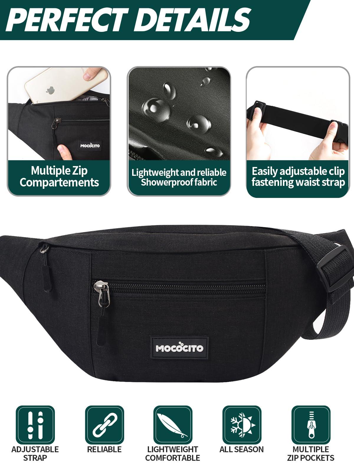 Men's Women's Waist Bag, Sports Waist Bag with 4 Zip Pockets, Men's Waist Bag, Small Adjustable Belt, Waterproof Work Waist Bag for Cycling Running Hiking Trekking Concerts - STREET STYLE