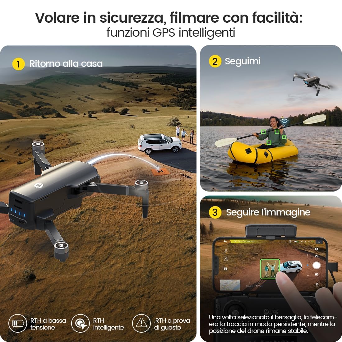 Holy Stone HS360S GPS Drone con Telecamera 4K per Adulti Principianti, RC quadcopterr con 3KM FPV Trasmissione, Motore Brushless, Follow Me, Ritorno a Casa Intelligente, Trasmissione 5G, meno di 249g