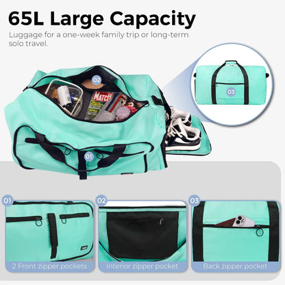 Fmeida 65L Unisex Adult Travel Duffel Bag, Large Gym Bag with Shoe Compartment and Shoulder Strap, Waterproof Duffel Bag Sports Bag, Black, Duffel bag with shoe compartment - STREET STYLE