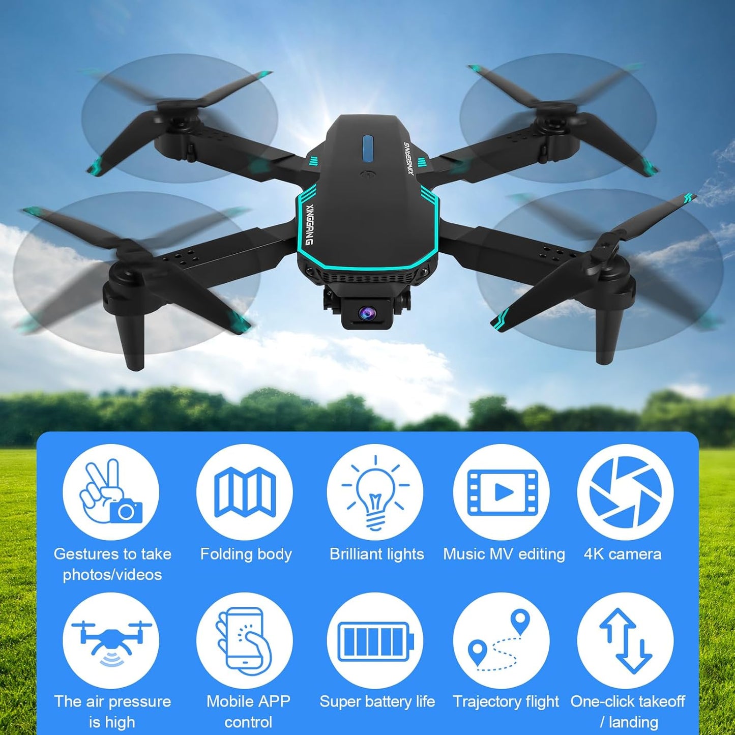 Drone con fotocamera 720P HD per bambini, WiFi FPV Drone per principianti, quadricottero RC con 2 batterie, sensore di gravità, 3D, modalità flip con un tasto, start/atterraggio, modalità altitudine