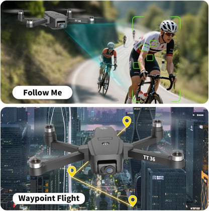 TT36 Drone GPS con Fotocamera 4K per Adulti 5G WiFi Trasmissione in Tempo Reale GPS Ritorno Intelligente Seguimi RC Quadcopter Motore Brushless Droni per Principianti