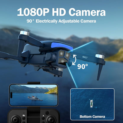 Drone con Fotocamera HD 1080P, Obiettivo Regolabile A 90°, Drone Pieghevole con Motore Brushless, Controllo con Gestualità, Avvitamenti 3D, Modalità Headless, Perfetto Per Principianti e Adulti