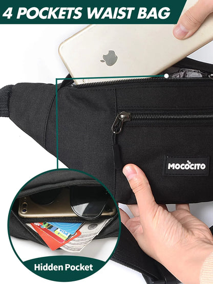 Men's Women's Waist Bag, Sports Waist Bag with 4 Zip Pockets, Men's Waist Bag, Small Adjustable Belt, Waterproof Work Waist Bag for Cycling Running Hiking Trekking Concerts - STREET STYLE