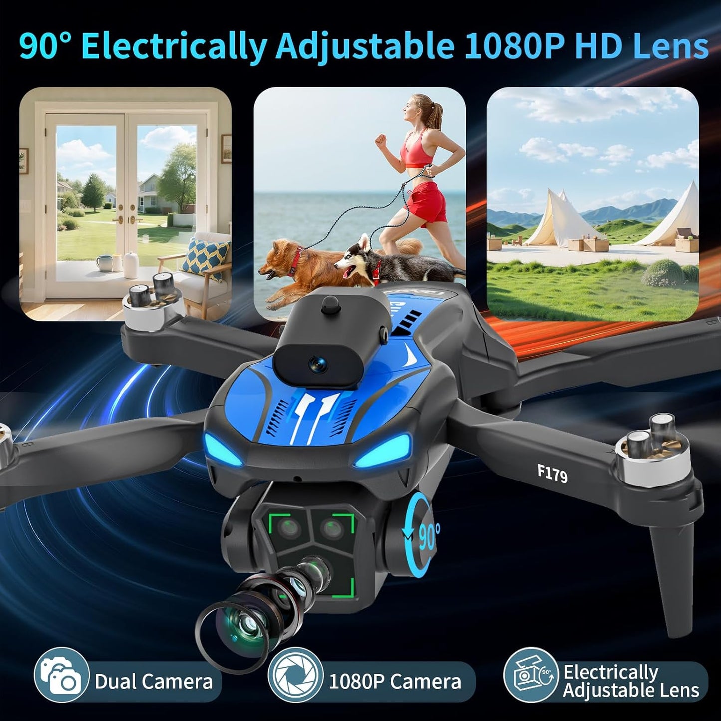 Drone Pieghévole Con Fotocamera 1080P & Schermo LCD 2,8", Evitamento Ostacoli, Motore Brushless, Quadricottero FPV WiFi, Volo A Traiettoria, Autonomia Di Volo 16 Min, Per Adulti/Principianti
