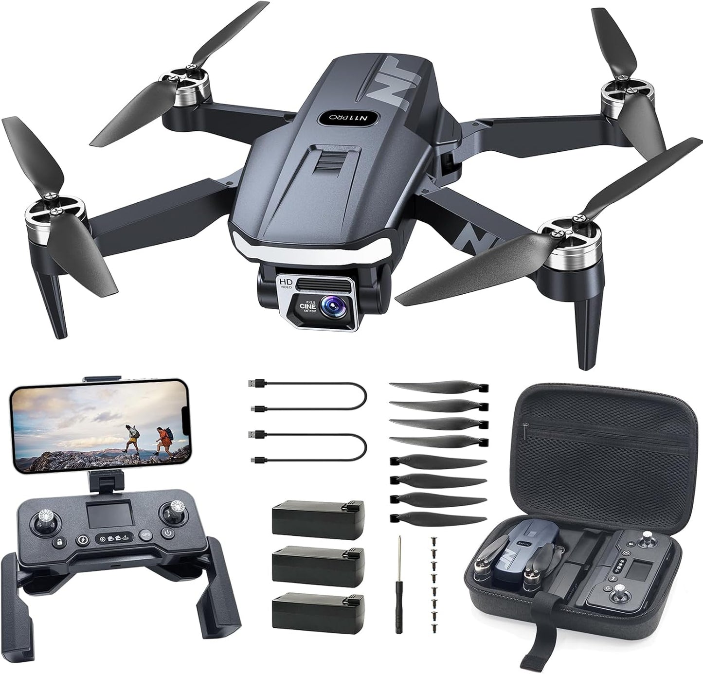 N11 PRO Drone GPS con fotocamera per adulti 4K UHD, 90 minuti di volo lungo, lunga distanza di controllo, ritorno auto, conseguenza automatica, motore brushless, 5G FPV RC Quadcopter per