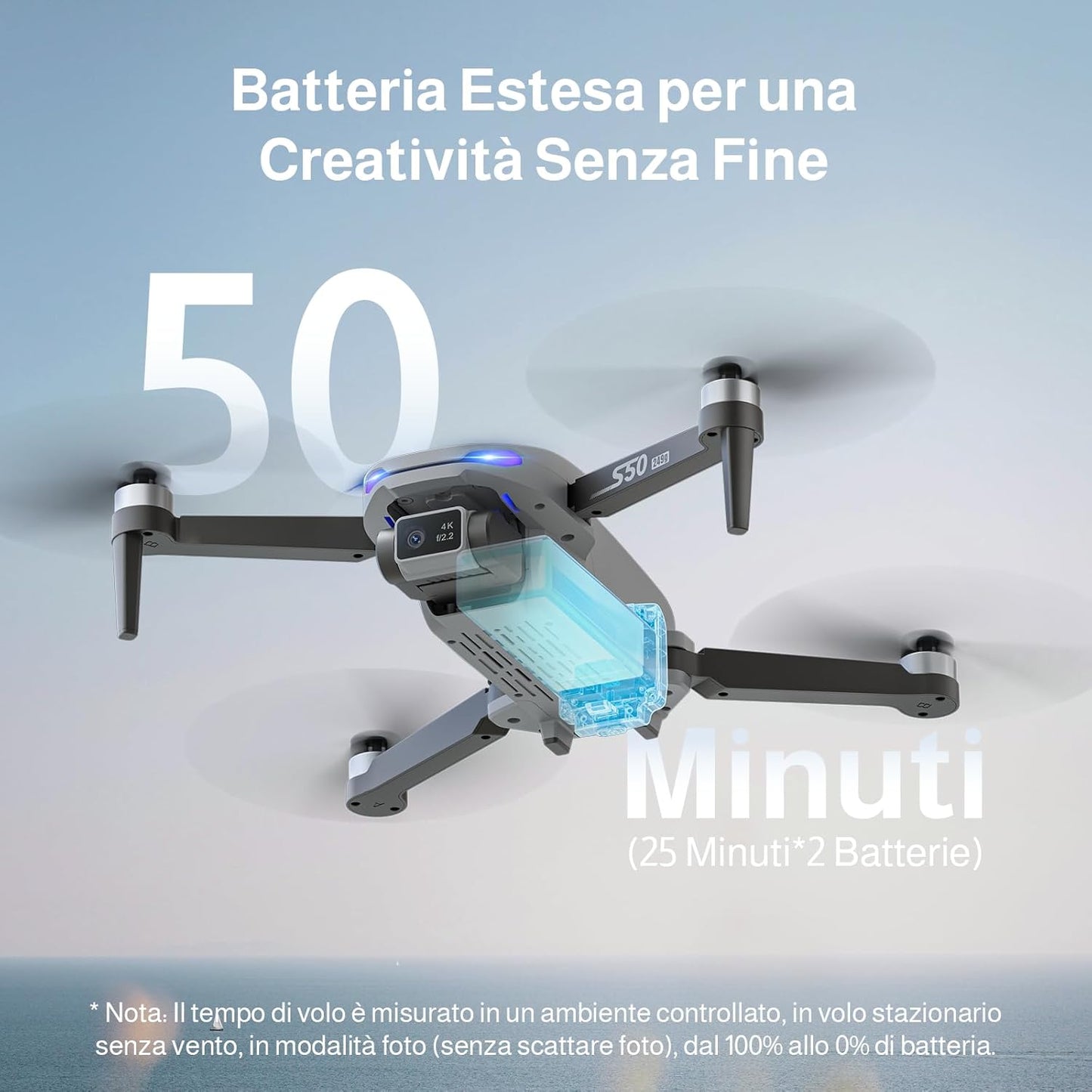 Ameta Drone con Telecamera 4K Professionale e GPS, S50 Lite Droni FPV con Ritorno Automatico, 50 Minuti di Volo, Follow Me, Modalità Intelligenti, Controllo Gesti, Portata 500m, Meno di 249g