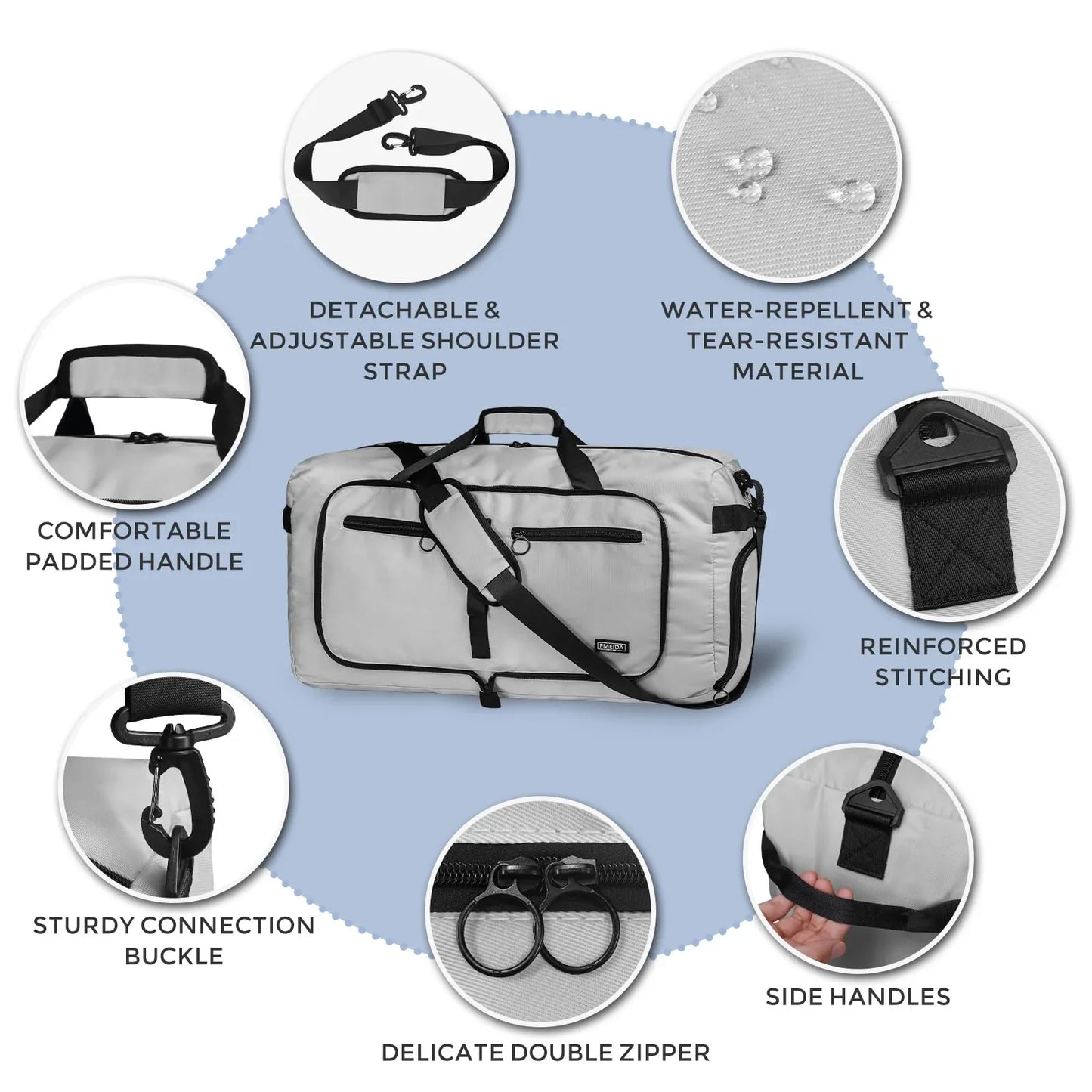 Fmeida 65L Unisex Adult Travel Duffel Bag, Large Gym Bag with Shoe Compartment and Shoulder Strap, Waterproof Duffel Bag Sports Bag, Black, Duffel bag with shoe compartment - STREET STYLE