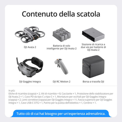 DJI Avata 2 Fly Smart Combo (una batteria), drone FPV con fotocamera 4K, esperienza immersiva, paraeliche integrati, FOV da 155°, drone con fotocamera con Goggles N3 e RC Motion 3