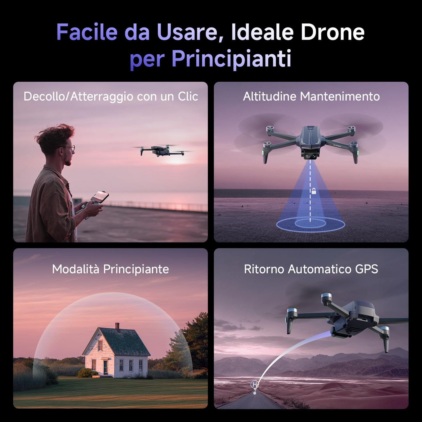 Ameta Drone con Telecamera 4K Professionale, S20 Pro Drone GPS per Bambini e Adulti con Ritorno Automatico/ 50 Minuti/Follow Me/Modalità Intelligenti/Controllo Gesti, Mini Drones FPV Meno di 249g