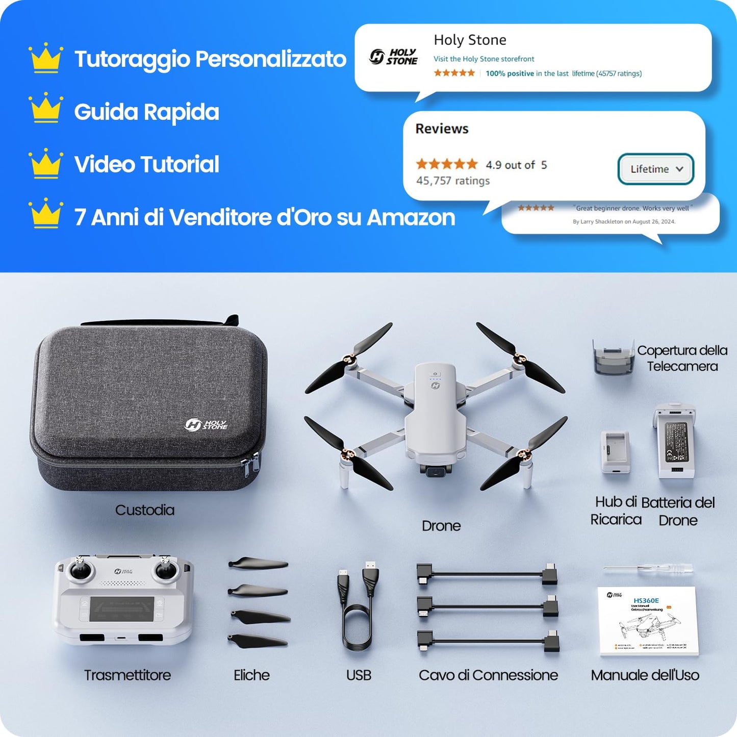 Holy Stone HS360E GPS 4K EIS Drone con telecamera per adulti, 249g leggero pieghevole FPV RC Quadcopter Drone con sensore da 12 megapixel, portata 6 km, ritorno automatico, seguimi, HS360S aggiornato