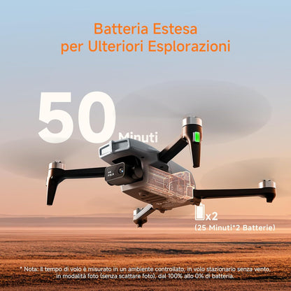 Ameta S20 Drone con Telecamera 4K Professionale, Drone GPS per Bambini e Adulti con Ritorno Automatico/ 50 Minuti/Modalità Intelligenti/Follow Me/Controllo Gesti, Mini Drones FPV Meno di 249g
