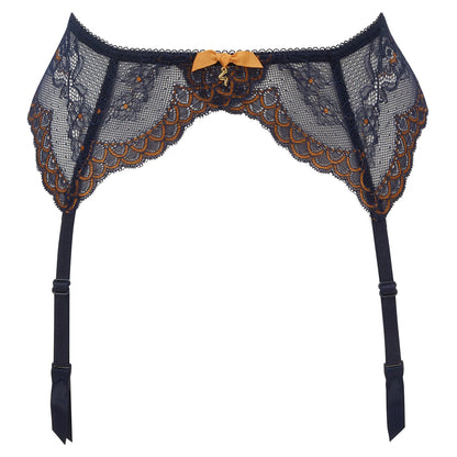 Gossard Superboost Lace Garter Belt Midnight Blue Gold - STREET STYLE