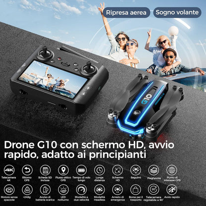 G10 GPS Drones con Telecamera EIS 4K(Radiocomando con Schermo)45 Min di Volo,600M/FT FPV Transmissione,Droni con Motor Brushless,Brushless Motore,Ritorno Auto,Quadricotter per Principianti e Adulti,C0