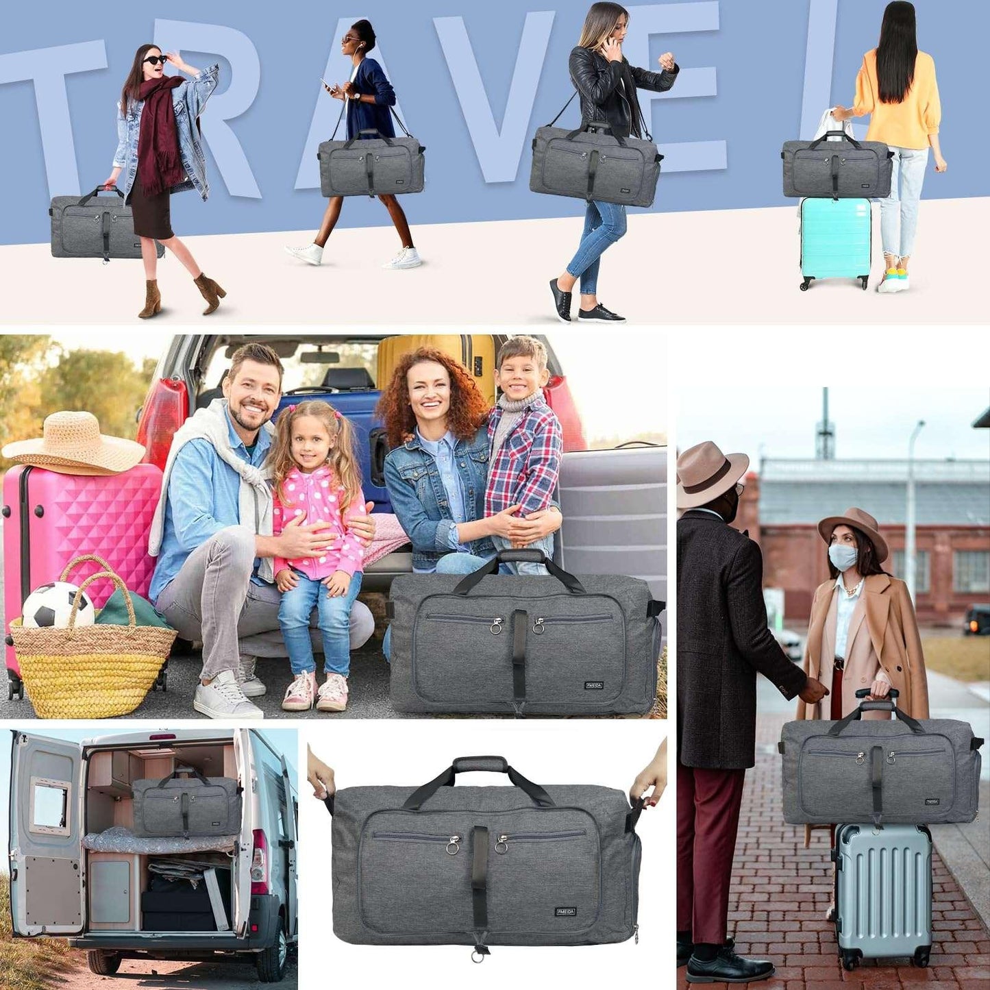 Fmeida 65L Unisex Adult Travel Duffel Bag, Large Gym Bag with Shoe Compartment and Shoulder Strap, Waterproof Duffel Bag Sports Bag, Black, Duffel bag with shoe compartment - STREET STYLE