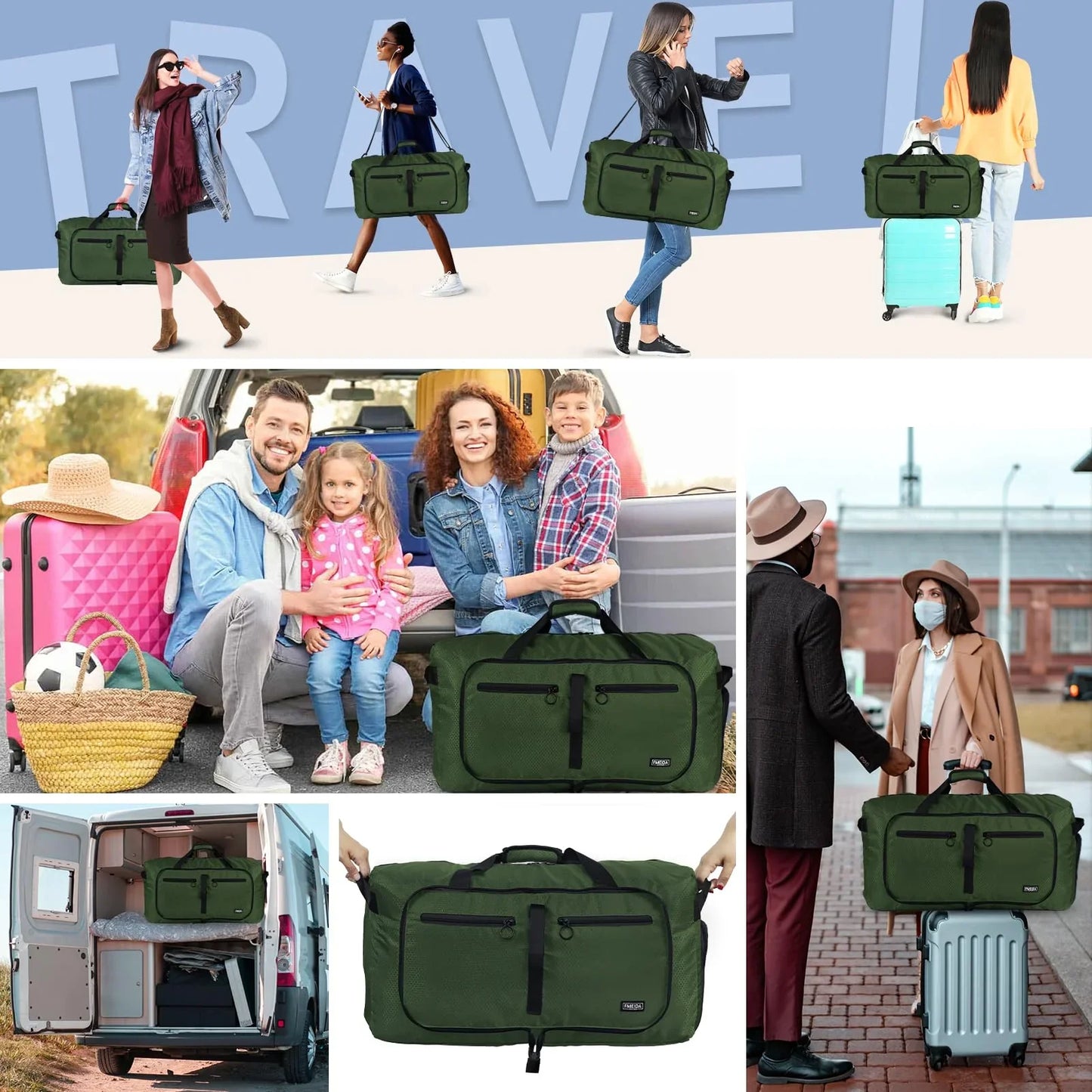 Fmeida 65L Unisex Adult Travel Duffel Bag, Large Gym Bag with Shoe Compartment and Shoulder Strap, Waterproof Duffel Bag Sports Bag, Black, Duffel bag with shoe compartment - STREET STYLE